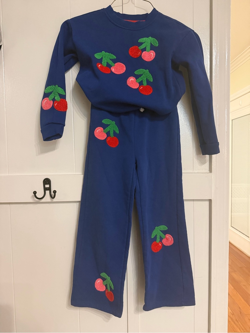 Girls Navy Cherry Appliqué Set
